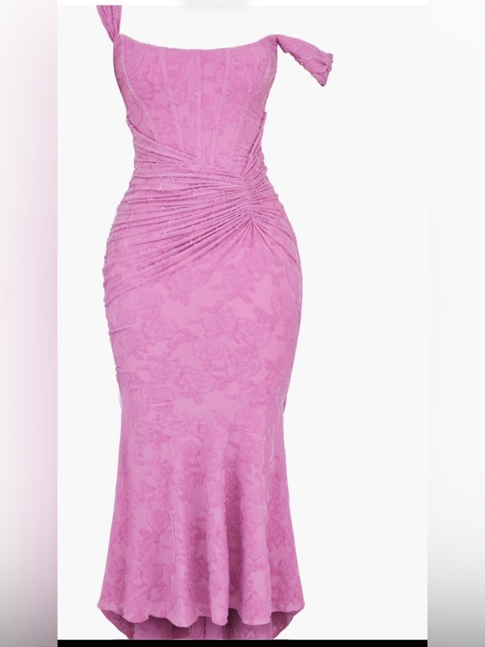 House of CB Pink Cesca floral Ruched high low corset Dress